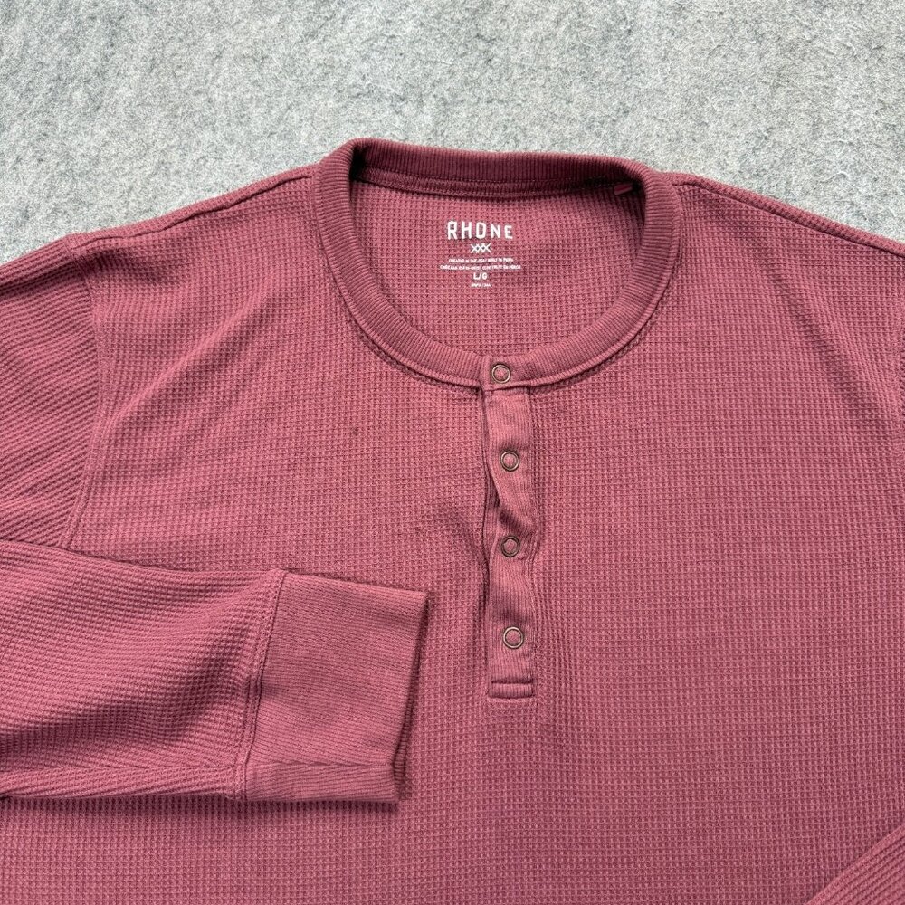 Rhone Henley Shirt Men L Red Long Sleeve Snap Waffle Knit 101032